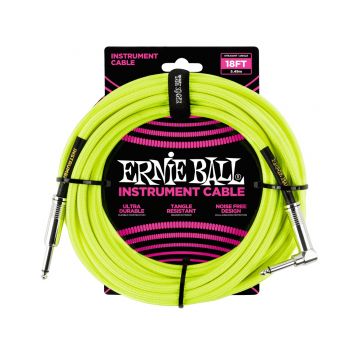 Preview of Ernie Ball 6085 18&#039; Braided Straight / Angle Instrument Cable Neon - Yellow