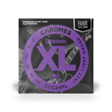 Preview of D&#039;Addario ECG24PL.  Chromes Jazz Light Plain Third Flatwound Electric Guitar Strings