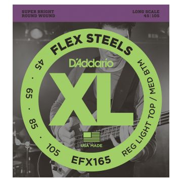 Preview van D&#039;Addario EFX165 FlexSteel roundwound Reg. Light / Medium, 45-105, Long Scale
