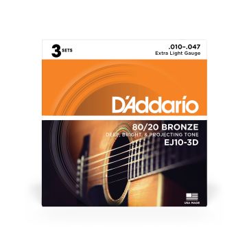 Preview of D&#039;Addario EJ10-3D Extra Light - 80/20 Bronze 3-pack