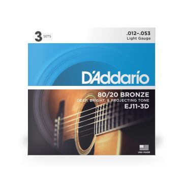 Preview van D&#039;Addario EJ11-3D Light - 80/20 Bronze 3-Pack