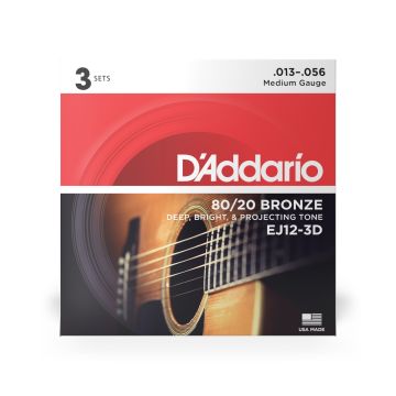 Preview of D&#039;Addario EJ12-3D Medium - 80/20 Bronze 3-Pack
