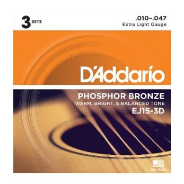 Preview van D&#039;Addario EJ15-3D 3PACK Extra Light - Phosphor bronze
