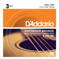 Thumbnail van D&#039;Addario EJ15-3D 3PACK Extra Light - Phosphor bronze