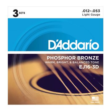 Preview of D&#039;Addario EJ16-3D 3PACK Light - Phosphor bronze