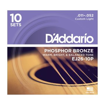 Preview van D&#039;Addario EJ26-10P 10PACK Custom Light - Phosphor bronze