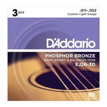 Preview of D&#039;Addario EJ26-3D 3PACK Custom Light - Phosphor bronze