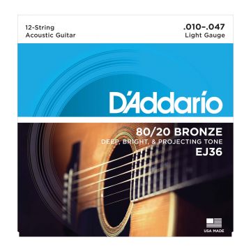 Preview of D&#039;Addario EJ36 80/20 12-String Bronze Acoustic Guitar Strings, Light, 10-47