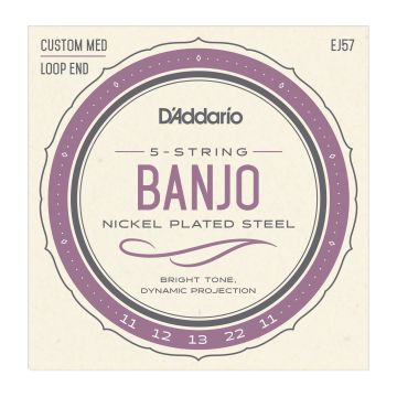 Preview van D&#039;Addario EJ57 5-String Banjo, Nickel, Custom Medium, 11-22
