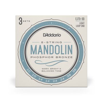 Preview van D&#039;Addario EJ73-3D Mandolin Strings, Phosphor Bronze, Light, 10-38, 3 Sets