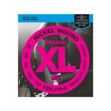 Preview of D&#039;Addario ESXL170-5 Nickel Wound 5-String Bass, Light, 45-130, Double Ball End, Long Scale