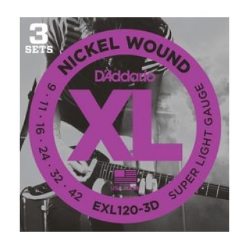 Preview of D&#039;Addario EXL120-3D 3PACK XL nickelplated steel