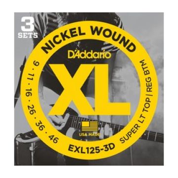 Preview of D&#039;Addario EXL125-3D 3PACK XL nickelplated steel