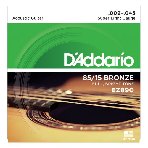 D'Addario EZ890 85/15 Bronze Acoustic Guitar Strings, Super Light - .009 -  .045 Guitar Acoustic 6 string