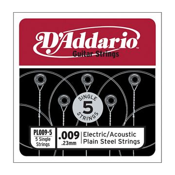 Preview of D&#039;Addario PL009-5 Plain steel Electric or Acoustic 5 pack