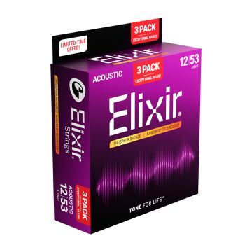 Preview of Elixir 16569- 3 pack Nanoweb Phosphor Bronze Light 16052