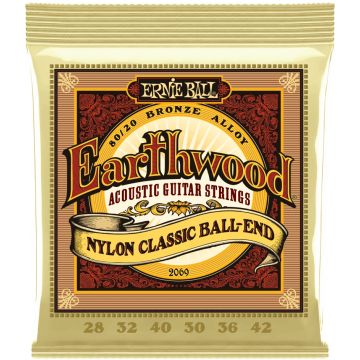 Preview of Ernie Ball 2069 Earthwood Folk Nylon, Clear &amp; Gold Ball End, 80/20 Bronze