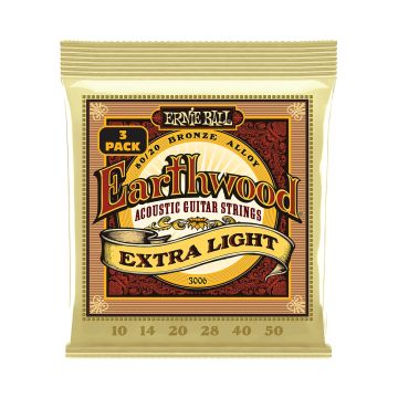 Preview of Ernie Ball 3006 EXTRA LIGHT EARTHWOOD 80/20 BRONZE ACOUSTIC GUITAR STRINGS 10-50 GAUGE - 3 PACK