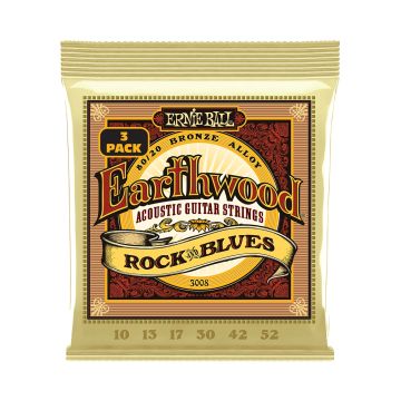 Preview of Ernie Ball 3008 Earthwood Rock and Blues w/Plain G 80/20 Bronze Acoustic Guitar Strings - 10-52 Gauge 3-pack
