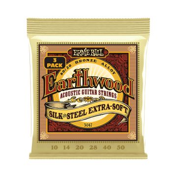 Preview of Ernie Ball 3047 Earthwood Silk &amp; Steel Extra Soft 80/20 Bronze Acoustic Guitar Strings - 10-50 Gauge 3-Pack