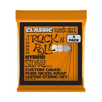 Preview of Ernie Ball 3252 Hybrid Slinky Classic Rock n Roll Pure Nickel Wrap Electric Guitar Strings - .009 - .046 3-Pack