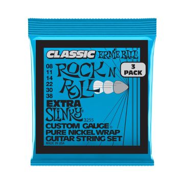 Preview of Ernie Ball 3255 Extra Slinky Classic Rock n Roll Pure Nickel Wrap Electric Guitar Strings - 8-38 Gauge 3-Pack