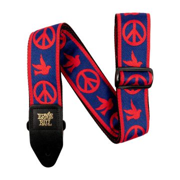 Preview of Ernie Ball 4698 CLASSIC JACQUARD GUITAR STRAP/BASS STRAP - RED &amp; BLUE PEACE LOVE DOVE