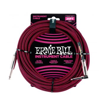 Preview of Ernie Ball 6062 25&#039; Braided Straight / Angle Instrument Cable - Black / Red