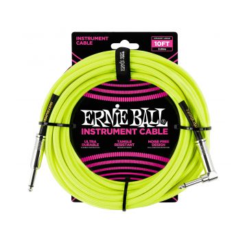 Preview of Ernie Ball 6080 10&#039; Braided Straight / Angle Instrument Cable Neon - Yellow