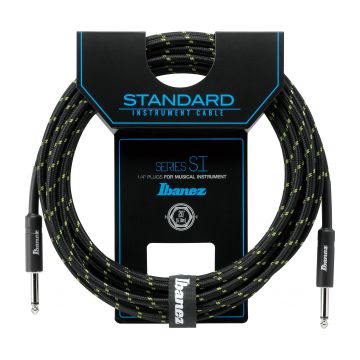 Preview van Ibanez SI20-BG Woven Instrument cable 6.10m/20ft  2 Straight  plug Black x Green