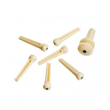 Preview van Planet Waves PWPS12 D&#039;Addario Injected Molded Bridge Pins with End Pin, Set of 7, Ivory with Ebony Dot