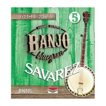 Preview of Savarez BN80L string set 5-string banjo, bluegrass, light, 009-011-013-020W-009